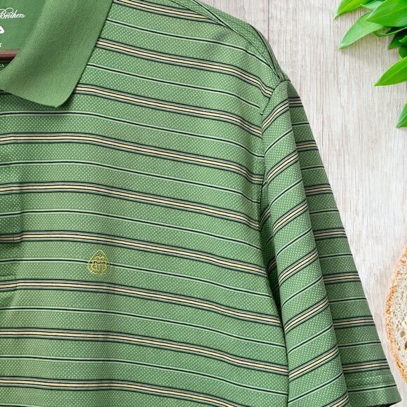 Brooks Brothers Prosport Mens Polo Shirt XL Green‎ Yellow Striped Golf Collared - Picture 3 of 9